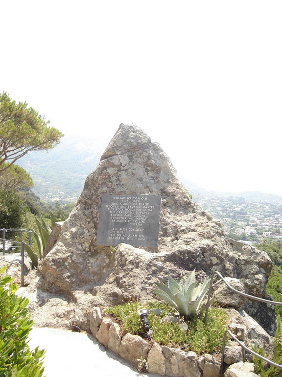 A memorial to composer William Walton in the garden La Mortella on Ischia