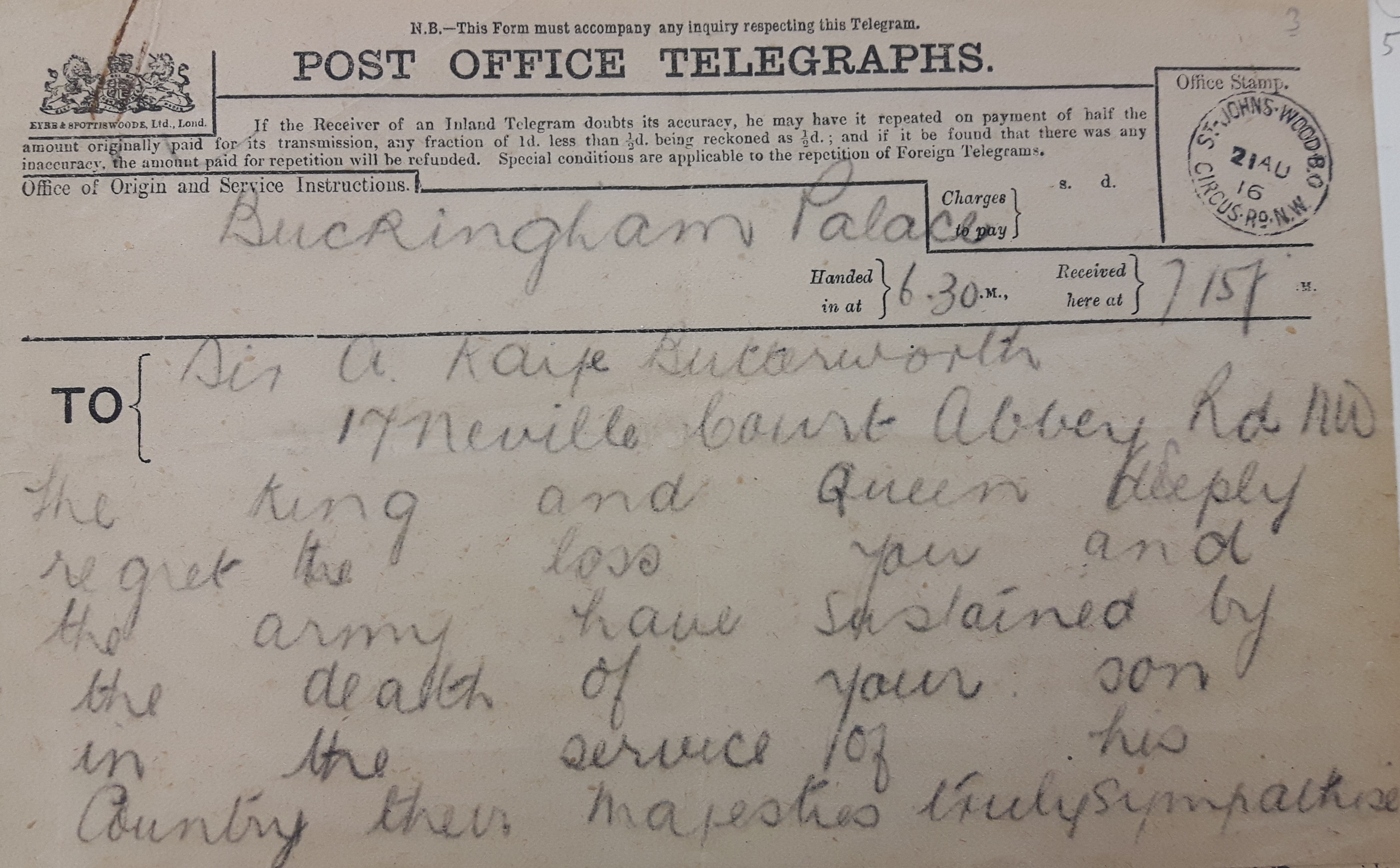 Telegram from Buckingham Palace
