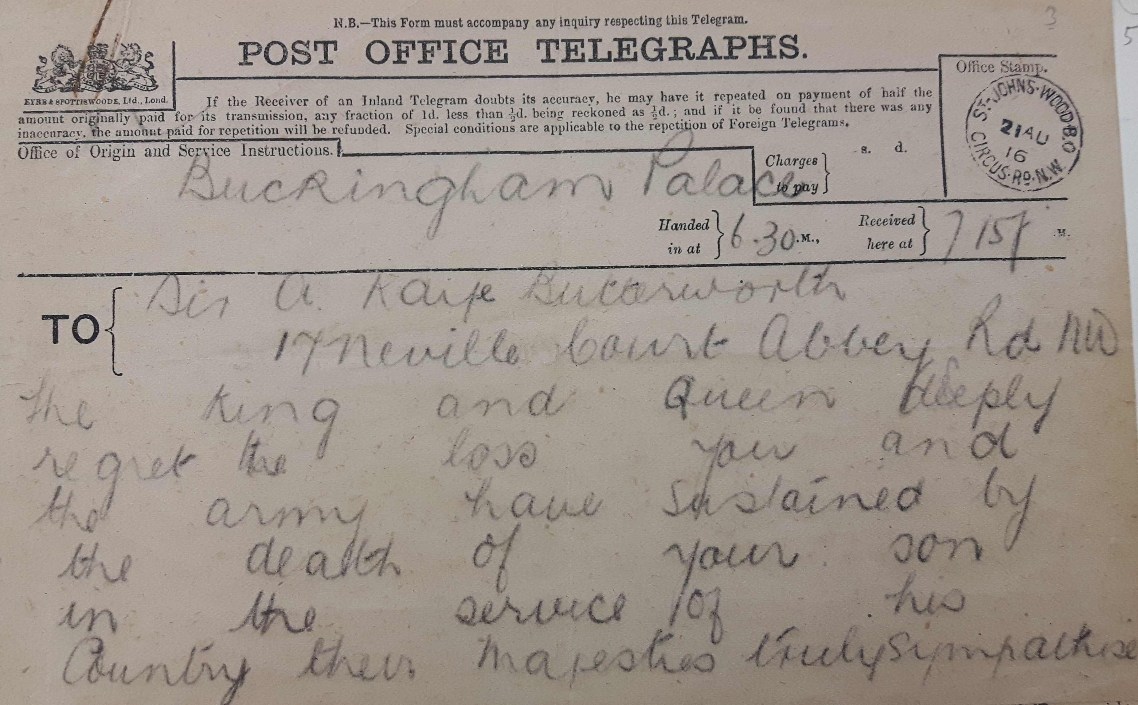 Telegram from Buckingham Palace