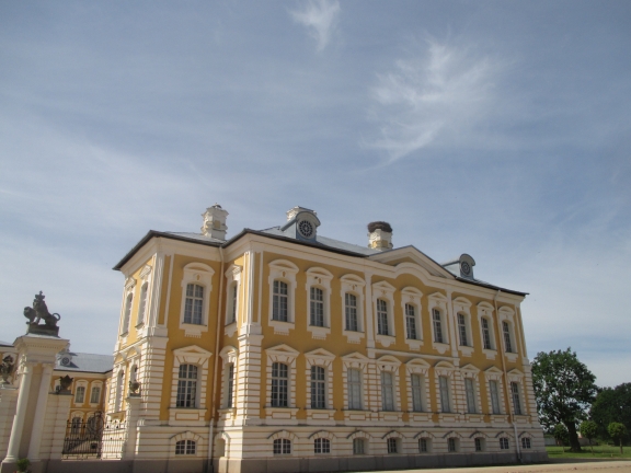 Rundale Palace with storks’ nest on the chimney