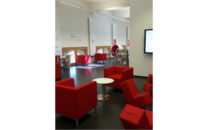 Image of listening and reading area in local library.